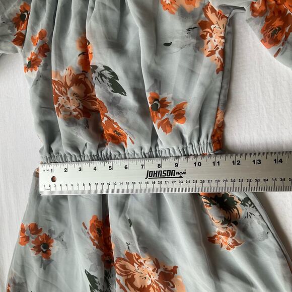Hint of Blush Off Shoulder Above the Knee Cute Floral Dress size S,Blue & Orange - Picture 3 of 9